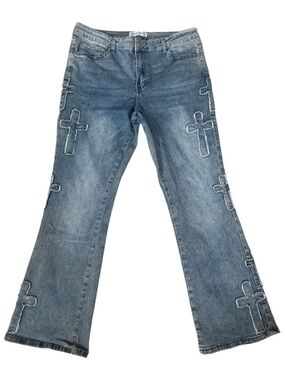 Ashley Mason cross patch jeans